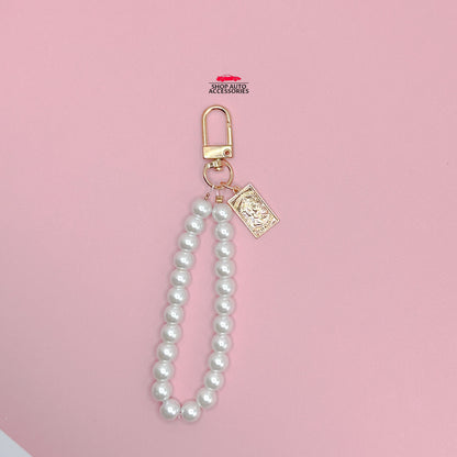 Cute Simple Pearl Keychain Lanyard with Charms | Crochet Accessory | Unique Car Accessory Gift for Her | Car Charm | New Car Gift