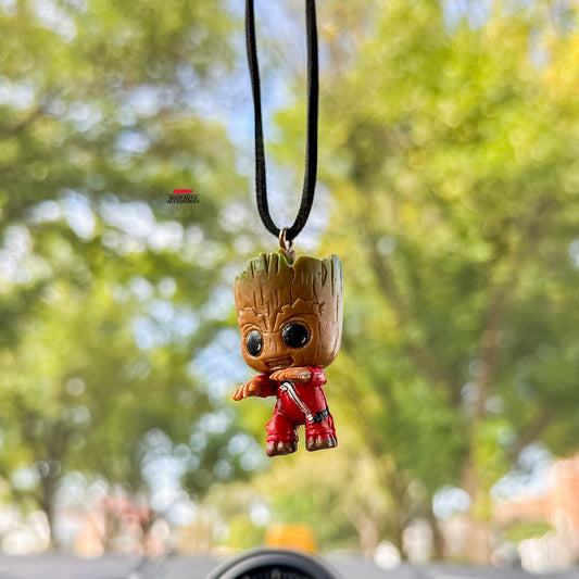 Swinging Cute Baby Tree Hero Rear View Mirror | Action Hero Car Ornament | Unique Movie Car Accessory Gift | New Car Gift