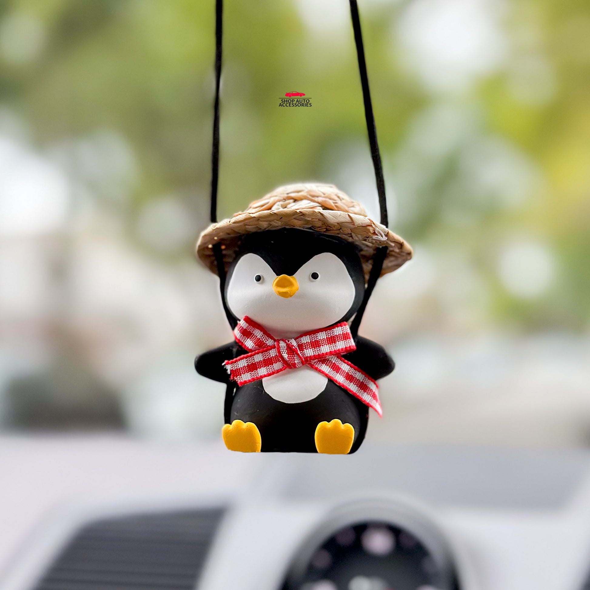 Cute Swinging Penguin Car Mirror Hanging Accessory | Little Penguin Car Swing Ornament | Unique Car Accessory Gift | New Car Gift