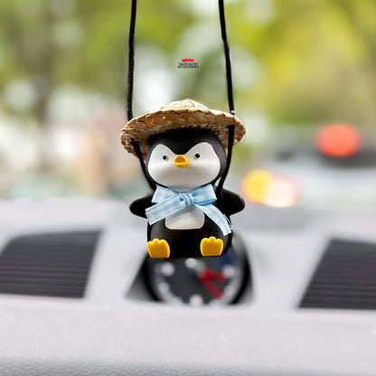 Cute Swinging Penguin Car Mirror Hanging Accessory | Little Penguin Car Swing Ornament | Unique Car Accessory Gift | New Car Gift