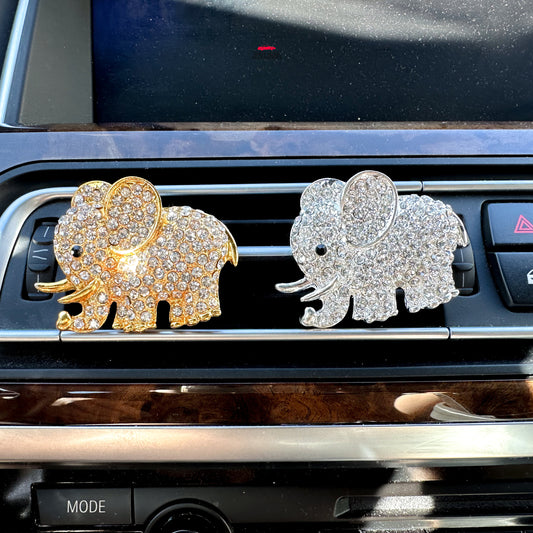 Set of 2 Cute Crystal Rhinestone Elephant Air Vent Clip | Bling Accessory | Air Freshener Clip | Cute Car Accessory | New Car Gift