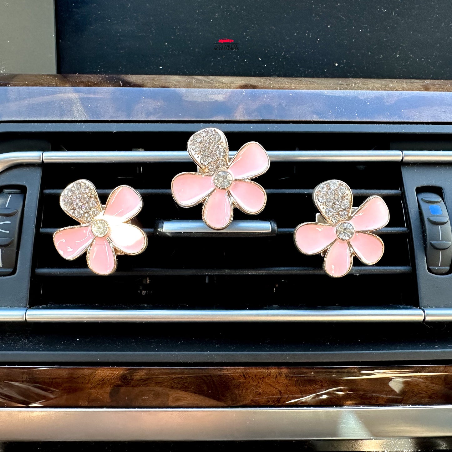 Set of 3 Crystal Rhinestone Daisy Decorative Air Vent Clip | Air Vent Car Accessories | Car Flower Accessories | New Car Gift