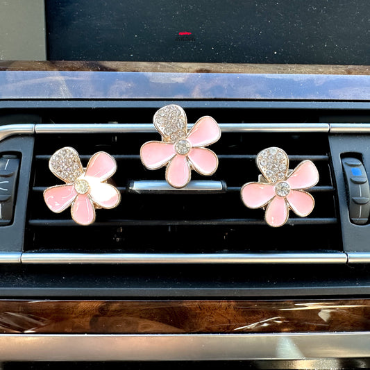 Set of 3 Crystal Rhinestone Daisy Decorative Air Vent Clip | Air Vent Car Accessories | Car Flower Accessories | New Car Gift