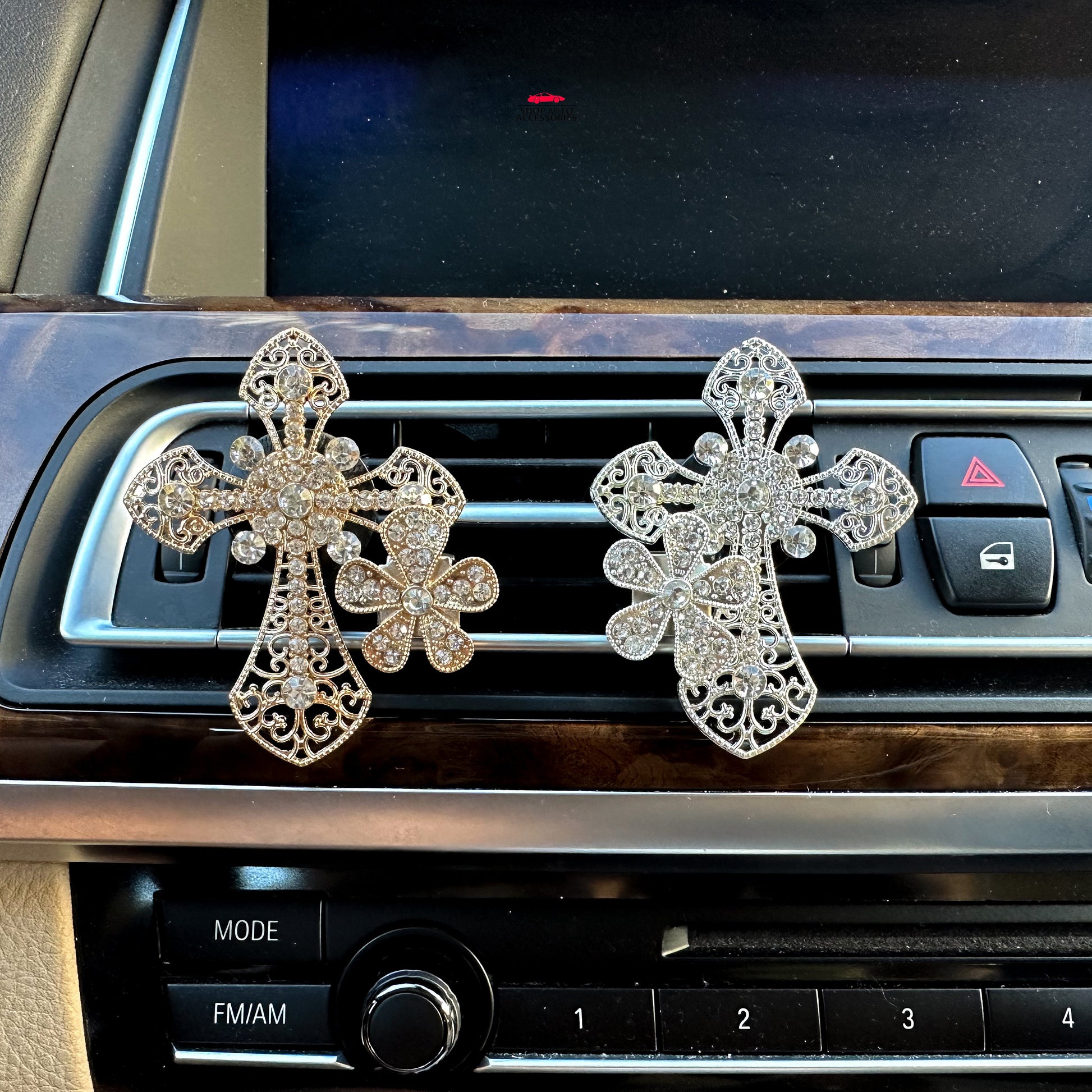 Set of 2 Rhinestone Crystal Cross Air Vent Clip | Air Freshener Clip | Bling Car Accessories | Cute Car Accessory | New Car Gift