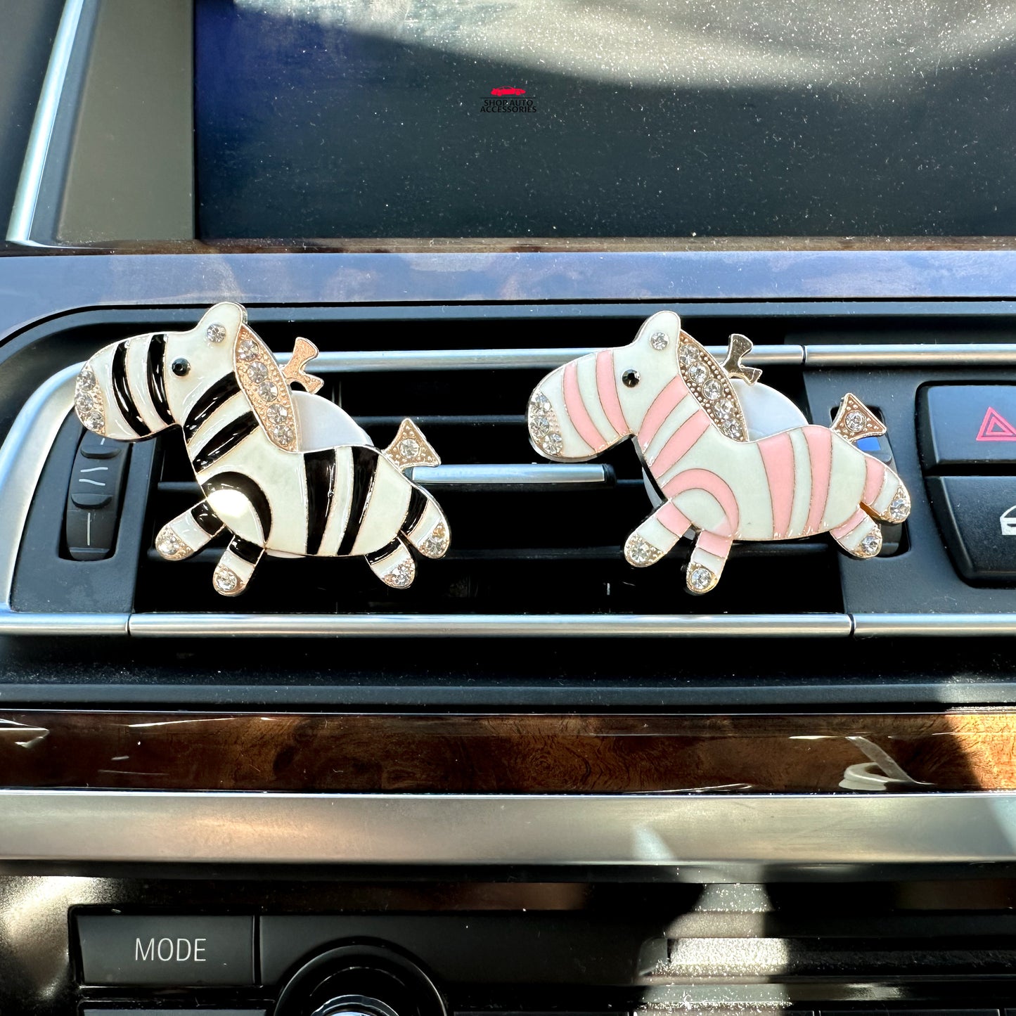 Set of 2 Cute Crystal Rhinestone Zebra Air Vent Clip | Car Bling Accessory | Air Freshener Clip | Cute Car Accessory | New Car Gift