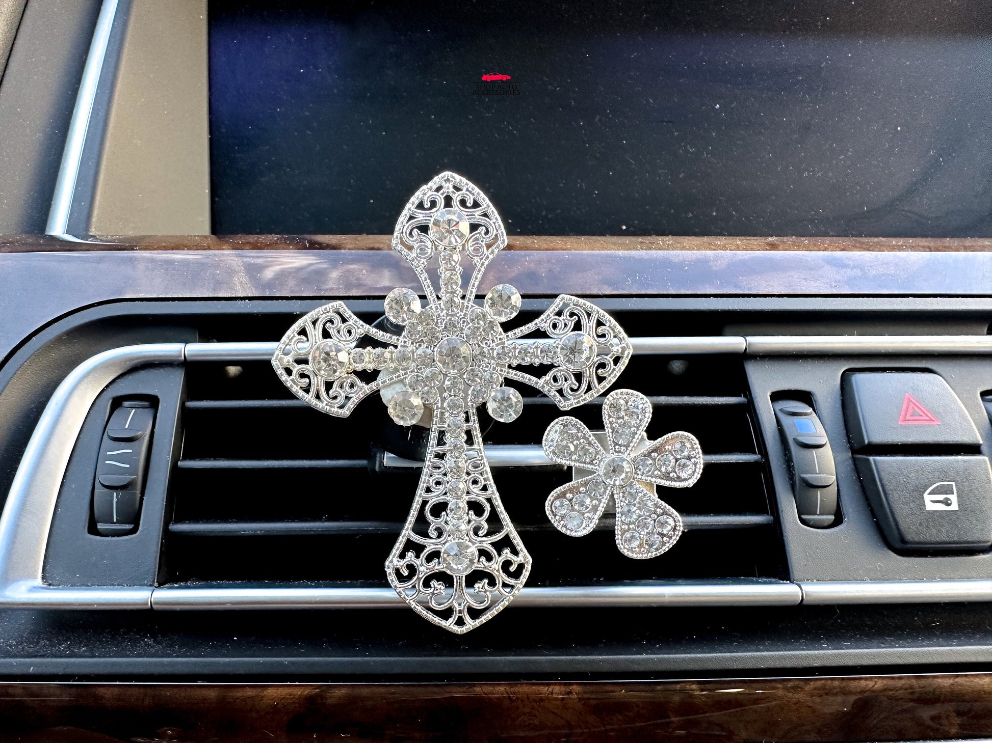 Set of 2 Rhinestone Crystal Cross Air Vent Clip | Air Freshener Clip | Bling Car Accessories | Cute Car Accessory | New Car Gift